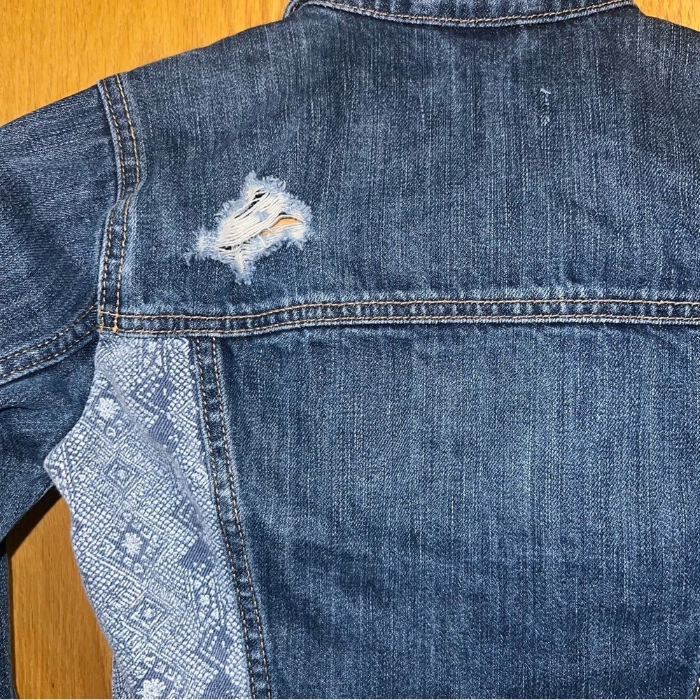 Abercrombie Kids Denim Jacket Distressed Patchwork Geometric Print Blue Size 14‎ - Picture 7 of 9
